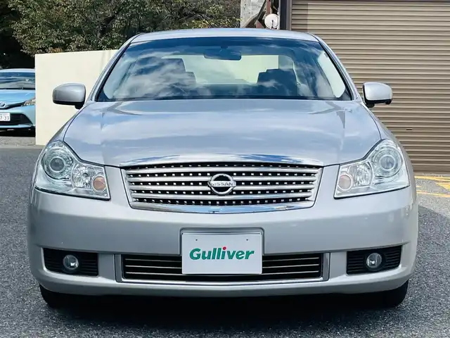 日産 フーガ 350XV 千葉県 2005(平17)年 5.4万km ブリリアントシルバー ワンオーナー/純正ナビ【DVD、CD、AM、FM】/バックカメラ/ウッド調ハンドル・パネル/前席パワーシート（D席メモリー付）/ビルトインETC/ステアリングスイッチ/オートライト/フォグ/デュアルAC/MT付AT/純正フロアマット/純正17インチアルミホイール/ドアバイザー/保証書/取説/スペアキー