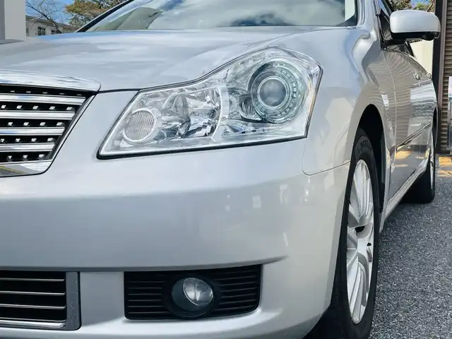 日産 フーガ 350XV 千葉県 2005(平17)年 5.4万km ブリリアントシルバー ワンオーナー/純正ナビ【DVD、CD、AM、FM】/バックカメラ/ウッド調ハンドル・パネル/前席パワーシート（D席メモリー付）/ビルトインETC/ステアリングスイッチ/オートライト/フォグ/デュアルAC/MT付AT/純正フロアマット/純正17インチアルミホイール/ドアバイザー/保証書/取説/スペアキー