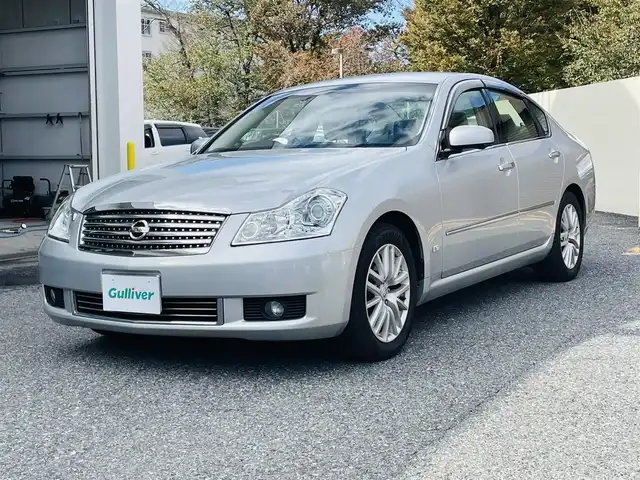 日産 フーガ 350XV 千葉県 2005(平17)年 5.4万km ブリリアントシルバー ワンオーナー/純正ナビ【DVD、CD、AM、FM】/バックカメラ/ウッド調ハンドル・パネル/前席パワーシート（D席メモリー付）/ビルトインETC/ステアリングスイッチ/オートライト/フォグ/デュアルAC/MT付AT/純正フロアマット/純正17インチアルミホイール/ドアバイザー/保証書/取説/スペアキー