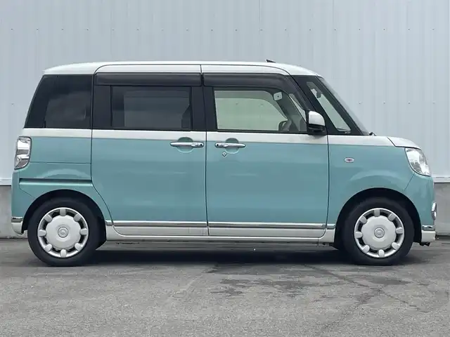 ダイハツ ムーヴ キャンバス X メイクアップ リミテッド SAⅢ 愛媛県 2019(令1)年 3.5万km パールホワイトⅢ/ファインミントメタリック 2トーン KENWOODナビ/ワンセグTV/BT/AM/FM/CD/DVD/全周囲カメラ/両側電動スライド/前後ドラレコ/アイドリングストップ/衝突被害軽減装置/横滑り防止装置/盗難防止装置/純正ドアバイザー/ステアリングリモコン/ヘッドライトレベライザー/シガーソケット/ISOFIX/フォグランプ/純正ホイールキャップ/現状サマー(鉄)(155/65/R14)/BRIDGESTONE NEXTRY