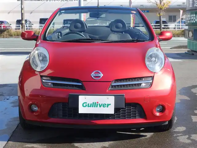 日産 マイクラ Ｃ＋Ｃ 静岡県 2007(平19)年 10.5万km ワインＭ マーチマイクラコンバーチブル/電動オープン/スタイリッシュガラスルーフ/自店管理ユーザー買取車両/車検令和9年5月まで/禁煙車/HIDヘッドライト/純正CDチューナー/ETC/革巻きステアリング/フロントフォグランプ/社外16インチアルミ/イモビライザー/保証書