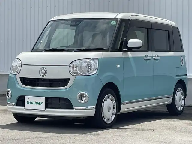 ダイハツ ムーヴ キャンバス X メイクアップ リミテッド SAⅢ 愛媛県 2019(平31)年 2.8万km パールホワイトⅢ/ファインミントメタリック 2トーン 純正ナビ/フルセグTV/BT/AM/FM/CD/DVD/全周囲カメラ/両側パワースライドドア/ドラレコ/衝突被害軽減装置/横滑り防止装置/ETC/アイドリングストップ/盗難防止装置/電格ミラー/シガーソケット/純正ドアバイザー/ISOFIX/フォグランプ/スペアキー1本/純正ホイールキャップ/現状サマー(鉄)(155/65/R14)/DUNLOP ENASAVE