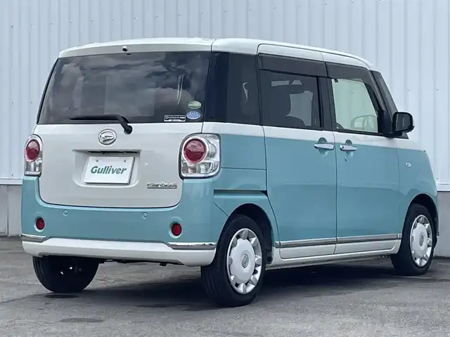 ダイハツ ムーヴ キャンバス X メイクアップ リミテッド SAⅢ 愛媛県 2019(平31)年 2.8万km パールホワイトⅢ/ファインミントメタリック 2トーン 純正ナビ/フルセグTV/BT/AM/FM/CD/DVD/全周囲カメラ/両側パワースライドドア/ドラレコ/衝突被害軽減装置/横滑り防止装置/ETC/アイドリングストップ/盗難防止装置/電格ミラー/シガーソケット/純正ドアバイザー/ISOFIX/フォグランプ/スペアキー1本/純正ホイールキャップ/現状サマー(鉄)(155/65/R14)/DUNLOP ENASAVE