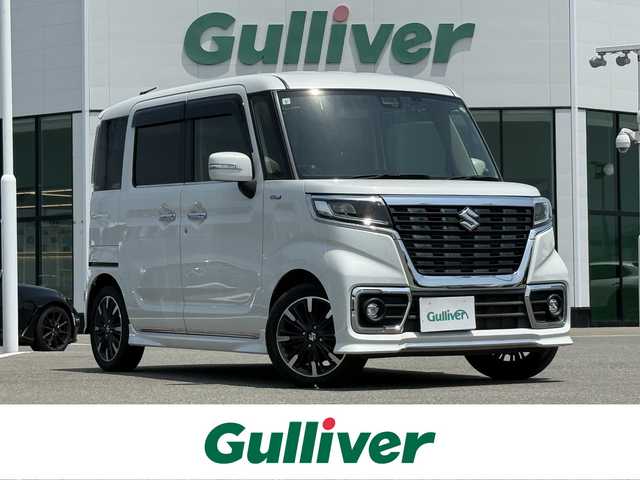 スズキ スペーシア カスタム HYBRID XS ターボ 佐賀県 2019(令1)年 4.7万km ピュアホワイトP SUZUKI Safety Support/デュアルセンサーブレーキサポート/パーキングソナー/先行車発進お知らせ/車線逸脱警報機能/クルーズコントロール/社外8型ナビゲーション【AVIC-RL710】/AM FM CD DVD フルセグ/Bluetooth HDMI USB/バックカメラ/前後ドライブレコーダー/両側パワースライドドア/革巻きステアリング/ステアリングリモコン/ハーフレザーシート/シートヒーター/後席サーキュレーター/後席サンシェード/純正フロアマット/純正15インチアルミホイール/プッシュスタート/スマートキー/スペアキー１本/ドアバイザー