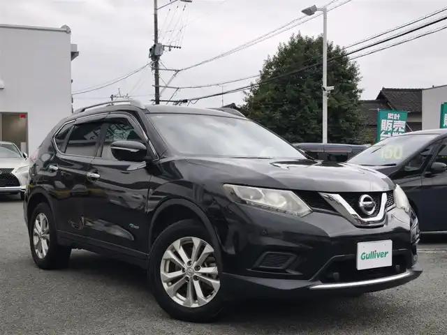 日産 エクストレイル ハイブリッド 20X エマージェンシーブレーキ 熊本県 2015(平27)年 12.8万km ダイヤモンドブラック ワンオーナー/ルーフレール/純正ナビ/【フルセグTV/CD/DVD/Bluetooth】/全方位カメラ/バックカメラ/クルーズコントロール/衝突軽減装置/コーナーセンサー/ダウンヒルアシストコントロール/カプロンシート/前席シートヒーター/純正17インチAW/ビルトインETC/オートLEDヘッドライト/ウィンカーミラー/プッシュスタート/ステアリングスイッチ/純正フロアマット/純正ドアバイザー/横滑り防止/盗難防止装置/保証書
