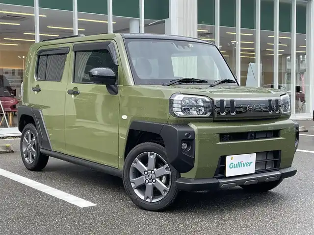 ダイハツ タフト G ダーククロムベンチャー 石川県 2023(令5)年 1.9万km フォレストカーキメタリック 社外メモリーナビ/CD/DVD/フルセグTV/パノラマモニター/LEDヘッドライト/パノラマルーフ/純正アルミホイール/スマートアシスト/シートヒーター/スマートキー/プッシュスタート/電動ミラー/保証書