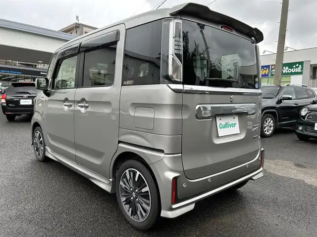 スズキ スペーシア カスタム HYBRID XS 鹿児島県 2020(令2)年 2.1万km スチールシルバーM 社外ディスプレイオーディオ(FM/AM/CD/DVD/BT)/プッシュスタート/両側パワスラ/バックカメラ/アイドリングストップ/ハーフレザーシート/D席シートヒーター/純正フロアマット/純正アルミホイール/オートライト/ABS/ESP/DSBS/レーンキープアシスト/後方コーナーセンサー/イモビライザーシステム/スマートキー/取扱説明書/保証書