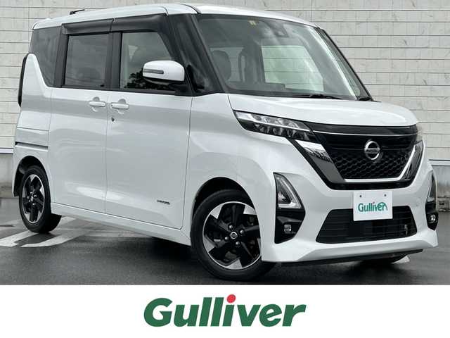 日産 ルークス ハイウェイスター X 静岡県 2020(令2)年 2万km ホワイトパール エマージェンシーブレーキ/純正SDナビ(MJ119D-w)/　AM FM CD Bluetooth/ビルトインETC/LEDオートヘッドライト/片側パワースライド/純正14インチアルミホイール/スマートキー2本/リアサンシェード/ワンオーナー/フルセグTV/アラウンドビューモニター/前方ドライブレコーダー