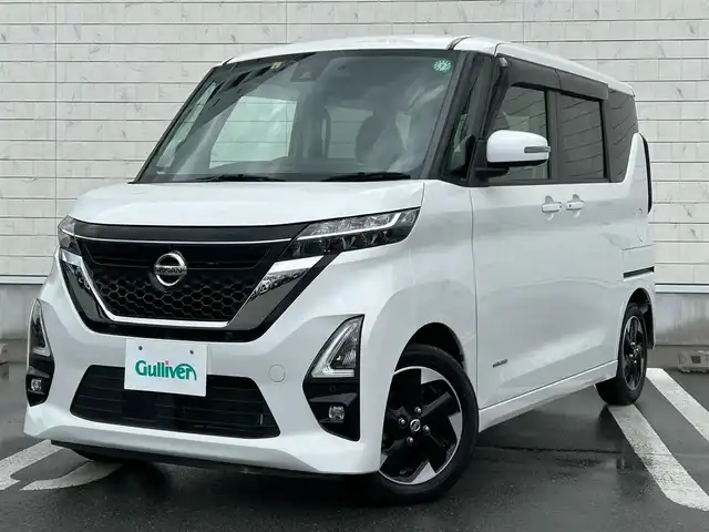 日産 ルークス ハイウェイスター X 静岡県 2020(令2)年 2万km ホワイトパール エマージェンシーブレーキ/純正SDナビ(MJ119D-w)/　AM FM CD Bluetooth/ビルトインETC/LEDオートヘッドライト/片側パワースライド/純正14インチアルミホイール/スマートキー2本/リアサンシェード/ワンオーナー/フルセグTV/アラウンドビューモニター/前方ドライブレコーダー