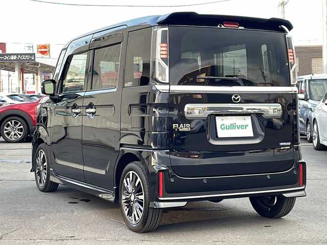 マツダ フレアワゴン カスタムスタイル ハイブリッド XG 道北・旭川 2023(令5)年 2.5万km ブルーイッシュブラックパール3 ・４ＷＤ/・禁煙車/・マイルドハイブリッド/・デュアルカメラブレーキサポート/　車線逸脱警報機能/　ハイビームアシスト機能/　前・後退時誤発進抑制機能/　リアパーキングセンサー/　後退時ブレーキサポート/　追従型クルーズコントロール/・社外メモリーナビCN-FZ886/　ＣＤ・ＢＴ・ＣＤ・ＤＶＤ/・バックカメラ/・ステアリングリモコン/・スマートキー/・両側パワースライドドア/・ドアミラーヒーター/・前席シートヒーター/・ハーフレザーシート/・LEDオートライト/・ヘッドアップディスプレイ/・純正１５インチアルミ/・リアサーキュレーター/・リアロールサンシェード/・ETC/・新車時保証書/・取説