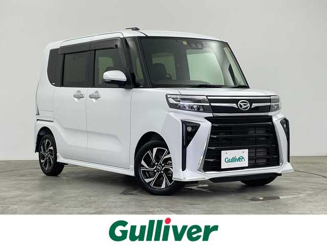 ダイハツ タント カスタム X 群馬県 2023(令5)年 2万km シャイニングホワイトパール 社外７インチナビ　バックカメラ　プリクラッシュセーフティ　レーンキープアシスト　オートマチックハイビーム　シートヒーター　両側パワースライドドア　ドライブレコーダー　コーナーセンサー　純正アルミ　禁煙