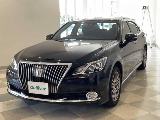 トヨタ クラウン マジェスタ Four 福井県 2017(平29)年 19.7万km ブラック ワンオーナー/純正ナビ/フルセグTV/BD/DVD/CD/BT/AUX/SD/バック・サイドカメラ/レーダークルーズコントロール/ブラインドスポットモニター/プリクラッシュセーフティ/レーンディパーチャーアラート/クリアランスソナー/オートハイビーム/ビルトインETC2.0/ドライブレコーダー/ステアリングヒーター/全席シートヒーター/エアシート/レザーシート/パワーシート/オートライト/LEDヘッドライト/純正17インチアルミホイール