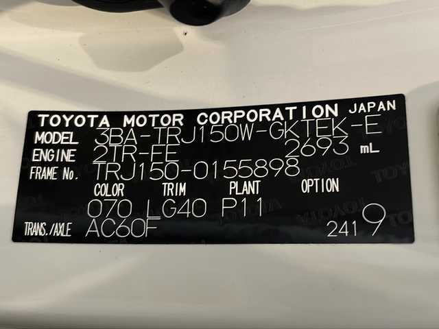 トヨタ ランドクルーザー プラド TX Lパッケージ マットブラED 福井県 2022(令4)年 3万km ホワイトパールクリスタルシャイン ワンオーナー/ムーンルーフ/純正9インチナビ/フルセグTV/USB/BT/パノラミックビューモニター/セーフティセンス/・レーダークルーズコントロール/・プリクラッシュセーフティ/・レーンキープアシスト/・レーンディパーチャーアラート/・クリアランスソナー/・オートハイビーム/・ロードサインアシスト/・先行車発進アラーム/ETC2.0/前後ドライブレコーダー/フロア格納サードシート（電動）/レザーシート/パワーシート/シートヒーター/エアシート/革巻きステアリング/オートライト/LEDヘッドライト/純正18インチアルミホイール/プッシュスタート/スマートキー×2/ヘッドライトウォッシャー/純正フロアマット