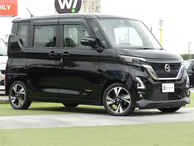 日産 ルークス HWS Gターボ プロパイロットED 千葉県 2020(令2)年 2万km ブラック 165/55R15/エマージェンシーブレーキ/プロパイロット/インテリジェントクルーズコントロール/ハンズフリー両側パワースライドドア/9インチ純正SDナビ/地デジTV/【DVD/CD再生機能　Bluetooth接続】/アラウンドビューモニター/革巻きステアリング/ステアリングスイッチ/ドライブレコーダー（前後撮影）【DRV-MR450】/ETC/LEDヘッドライト/フォグライト/ウインカーミラー/コーナーセンサー/純正15インチアルミホイル/サイド/カーテンエアバッグ/インテリジェントキー