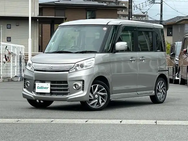 スズキ スペーシア カスタム TS 静岡県 2013(平25)年 8.7万km スチールシルバーM 社外ＳＤナビ（CD、ワンセグTV、DVD、SDミュージックサーバー、AUX）/バックカメラ/前方ドライブレコーダー/両側パワースライドドア/純正アルミホイール/純正フロアマット/スマートキー/プッシュスタート/オートライト/ベンチシート/オートエアコン/保証書/取扱説明書/記録簿/パワーウインドウ/パワーステアリング/ABS/盗難防止装置/キセノンヘッドライト/ダブルエアバッグ/ハーフレザーシートカバー/フォグランプ
