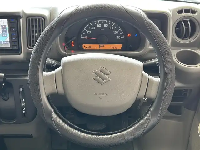 スズキ エブリイ PC リミテッド 愛媛県 2019(令1)年 7.4万km ブルーイッシュブラックパール3 登録時走行距離:73520km/ディーラーOP純正ナビ/AM/FM/TV/DVD/CD/SD/Bluetooth/ETC/ＡＣ/ハロゲンヘッドライト/両側スライドドア/横滑り防止装置/盗難防止装置/衝突軽減システム/ABS/パワステ/エアバッグ/リモコンキー/スペアキー