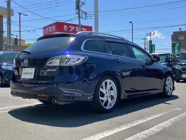 マツダ アテンザ スポーツワゴン 25EX 静岡県 2011(平23)年 8.3万km ストーミーブルーマイカ エンジンスタートボタン/保証書/取扱説明書/パワーステアリング/パワーウィンドウ/ダブルオートエアコン/クルーズコントロール/ETC/SDナビ（CD、DVD、フルセグTV、BT接続）/バック車外カメラ/ドライブレコーダー前後/社外フロアマット/D+N席パワーシート/レザーシート/D+N席シートヒーター/純正フロントエアロパーツ/純正アルミホイール/ABS/ルーフレール/横滑り防止装置/AFS/コーナーセンサー前後/オートライト/キセノンヘッドライト/Wエアバック