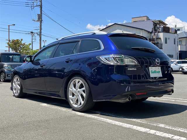 マツダ アテンザ スポーツワゴン 25EX 静岡県 2011(平23)年 8.3万km ストーミーブルーマイカ エンジンスタートボタン/保証書/取扱説明書/パワーステアリング/パワーウィンドウ/ダブルオートエアコン/クルーズコントロール/ETC/SDナビ（CD、DVD、フルセグTV、BT接続）/バック車外カメラ/ドライブレコーダー前後/社外フロアマット/D+N席パワーシート/レザーシート/D+N席シートヒーター/純正フロントエアロパーツ/純正アルミホイール/ABS/ルーフレール/横滑り防止装置/AFS/コーナーセンサー前後/オートライト/キセノンヘッドライト/Wエアバック