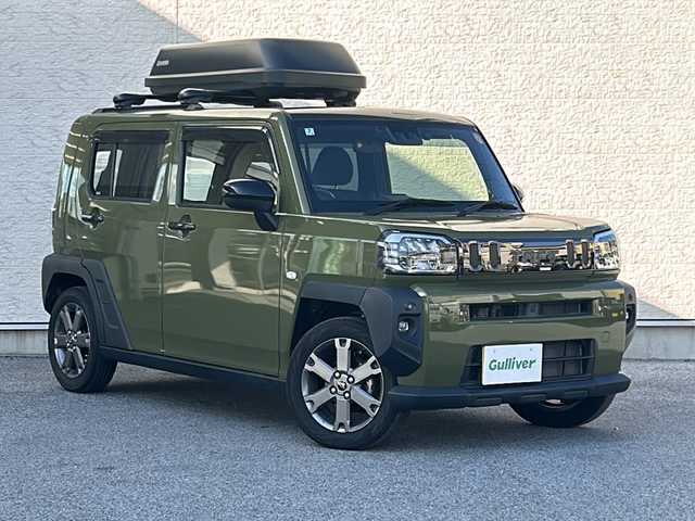 ダイハツ タフト G 滋賀県 2020(令2)年 6.1万km フォレストカーキメタリック 純正メモリーナビ/（AM/FM/CD/DVD/フルセグTV/Bluetooth/iPod/SD）/ETC/ガラスルーフ/INNOルーフボックス/ドライブレコーダー/衝突軽減ブレーキ/シートヒーターD/N/オートライト/オートエアコン/ステアリングスイッチ/アイドリングストップ/電子パーキング/ブレーキホールド/コーナーセンサー/プッシュスタート/スマートキー/純正ドアバイザー/電動格納ミラー/USB/横滑り防止装置