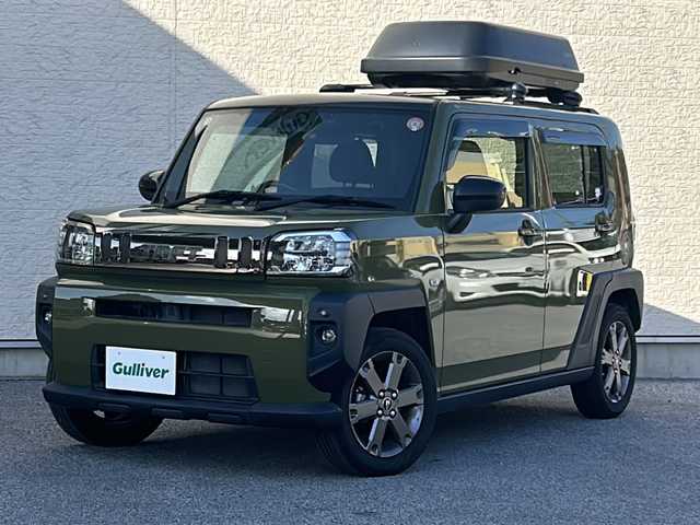 ダイハツ タフト G 滋賀県 2020(令2)年 6.1万km フォレストカーキメタリック 純正メモリーナビ/（AM/FM/CD/DVD/フルセグTV/Bluetooth/iPod/SD）/ETC/ガラスルーフ/INNOルーフボックス/ドライブレコーダー/衝突軽減ブレーキ/シートヒーターD/N/オートライト/オートエアコン/ステアリングスイッチ/アイドリングストップ/電子パーキング/ブレーキホールド/コーナーセンサー/プッシュスタート/スマートキー/純正ドアバイザー/電動格納ミラー/USB/横滑り防止装置
