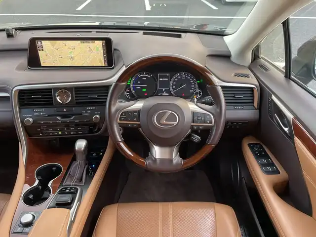 レクサス ＲＸ 450h バージョンL 千葉県 2019(平31)年 4.4万km ディープブルーマイカ 純正12.3インチナビ/(フルセグTV/BT/FM/AM/DVD/Blu-ray)/全周囲カメラ/ブラインドスポットモニター/HUD/メモリー付きパワーシート/衝突被害軽減システム/車線逸脱警報/クルーズコントロール/ベージュレザーシート/横滑り防止装置/ビルトインETC2.0/ドライブレコーダー/アイドリングストップ/LEDヘッドライト/フォグランプ/オートライト/ウィンカーミラー/電動格納ミラー/純正20インチAW/シートヒーター/エアシート/シートリフター/ステアリングヒーター/禁煙車/プッシュスタート/スマートキー/フロアマット/スペアキー/保証書