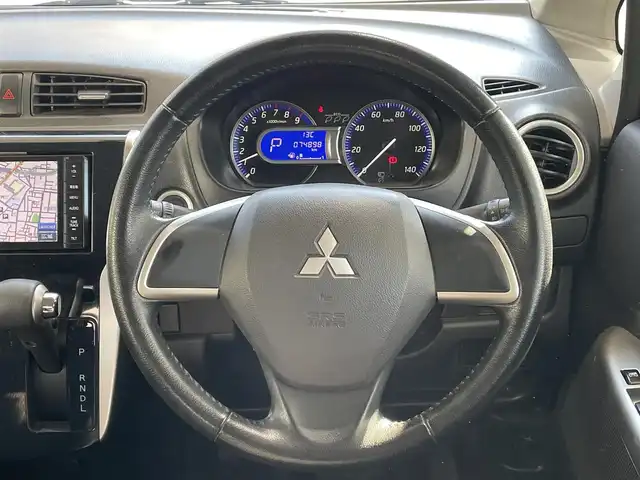 三菱 ｅＫカスタム T 岡山県 2014(平26)年 7.5万km ディープブラックマイカ 登録時走行距離74899km/純正SDナビ/(AM/FM/DISC/TV)/バックカメラ/ETC/ドライブレコーダー/プッシュスタート/USB入力端子/スマートキー/スペアキー/純正15インチアルミホイール/記録簿/保証書/取扱説明書/純正フロアマット/電動格納ミラー