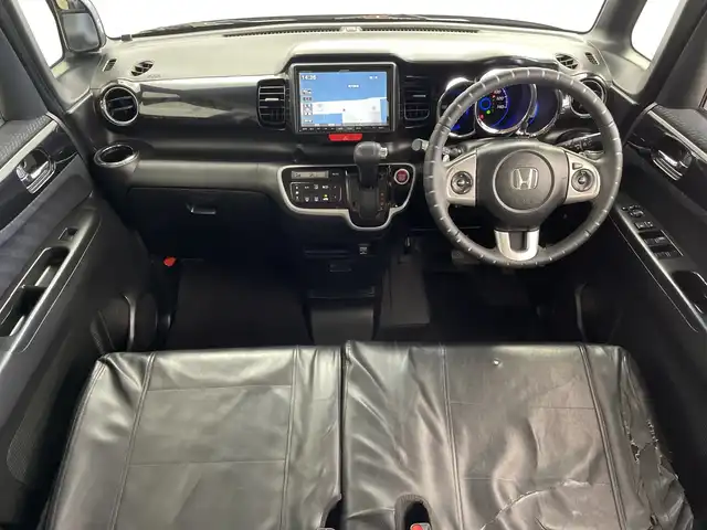 ホンダ Ｎ ＢＯＸ カスタム G ターボパッケージ 鹿児島県 2013(平25)年 9.2万km クリスタルブラックパール ワンオーナー/社外8インチナビ/(AM/FM/CD/DVD/Bluetooth)/フルセグテレビ/バックカメラ/両側パワースライドドア/革調シートカバー/パドルシフト /クルーズコントロール/ステアロングリモコン/オートライト/ETC/純正AW15インチ/電格ミラー