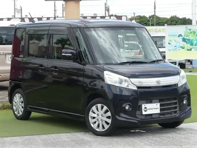 スズキ スペーシア カスタム XS 千葉県 2014(平26)年 7.4万km ブルーイッシュブラックパール3 左パワースライドドア/右イージークローザードア/社外メモリーナビ/ワンセグTV/【DVD/CD再生機能　Bluetooth接続】/革巻きステアリング/ETC/HIDヘッドライト/フォグライト/ウインカーミラー/純正14インチアルミホイル/携帯リモコン