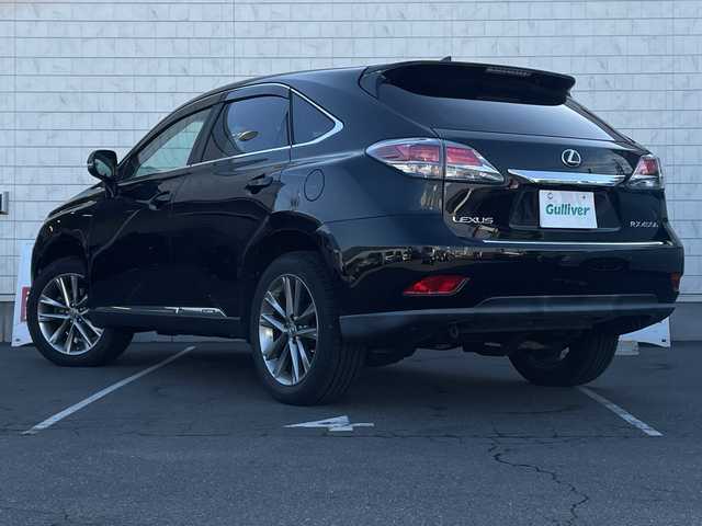 レクサス ＲＸ 450h バージョンL エアサス 長野県 2013(平25)年 9.1万km スターライトブラックガラスフレーク ・純正HDDメーカオプションナビナビゲーション/CD DVD フルセグTV Bluetooth/・バックカメラ/・ビルトインETC/・レーダークルーズコントロール/・黒革シート/・シートヒーター(D/N)/・エアーシート(D/N)/・パワーシート(D/N)/・パワーバックドア/・純正19インチアルミホイール/・コーナーセンサー/・LEDヘッドライト/・オートライト/・フォグライト/・ウィンカーミラー/・電動格納ミラー/・フロアマット/・スマートキー/・エンジンプッシュスタート/・エアサス/・AW付き冬タイヤ積込有り