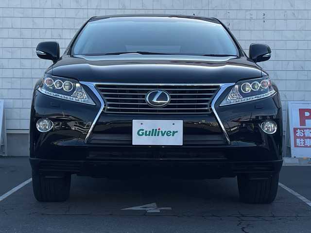 レクサス ＲＸ 450h バージョンL エアサス 長野県 2013(平25)年 9.1万km スターライトブラックガラスフレーク ・純正HDDメーカオプションナビナビゲーション/CD DVD フルセグTV Bluetooth/・バックカメラ/・ビルトインETC/・レーダークルーズコントロール/・黒革シート/・シートヒーター(D/N)/・エアーシート(D/N)/・パワーシート(D/N)/・パワーバックドア/・純正19インチアルミホイール/・コーナーセンサー/・LEDヘッドライト/・オートライト/・フォグライト/・ウィンカーミラー/・電動格納ミラー/・フロアマット/・スマートキー/・エンジンプッシュスタート/・エアサス/・AW付き冬タイヤ積込有り