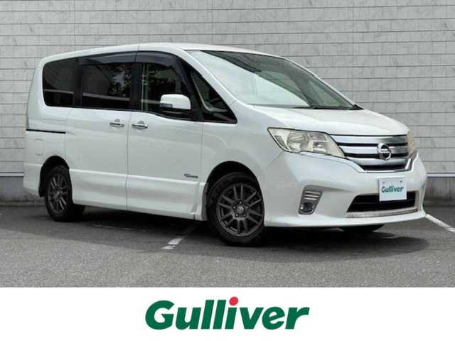日産 セレナ ハイウェイスター Sハイブリッド 大阪府 2012(平24)年 7.1万km ブリリアントホワイトパール ALPINE後席モニター/社外ナビ/バックカメラ/クルーズコントロール/横滑り防止装置/両側パワースライドドア/ドライブレコーダー/ETC/社外アルミホイール/プッシュスタート/スマートキー
