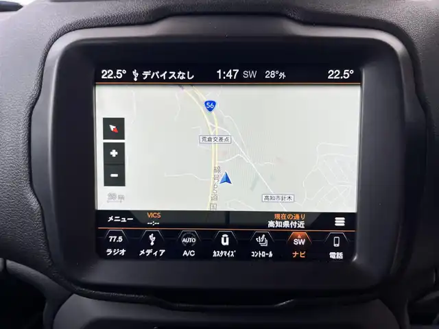 クライスラー・ジープ ジープ レネゲード リミテッド 高知県 2019(平31)年 7万km 黒 純正ナビ/　Bluetooth/フルセグ/　CD/DVD/AM/FM/ワンオーナー/バックカメラ/ビルトインETC/クルーズコントロール/ドライブレコーダー/プッシュスタート/スマートキー/パワーシート/シートヒーター/レザーシート/純正フロアマット/純正17インチアルミホイール/LEDヘッドライト/アイドリングストップ/MTモード付AT/ルーフレール/オートライト/盗難防止装置