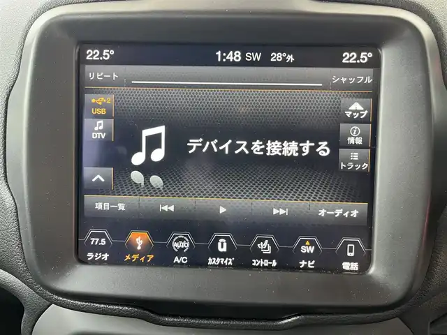 クライスラー・ジープ ジープ レネゲード リミテッド 高知県 2019(平31)年 7万km 黒 純正ナビ/　Bluetooth/フルセグ/　CD/DVD/AM/FM/ワンオーナー/バックカメラ/ビルトインETC/クルーズコントロール/ドライブレコーダー/プッシュスタート/スマートキー/パワーシート/シートヒーター/レザーシート/純正フロアマット/純正17インチアルミホイール/LEDヘッドライト/アイドリングストップ/MTモード付AT/ルーフレール/オートライト/盗難防止装置