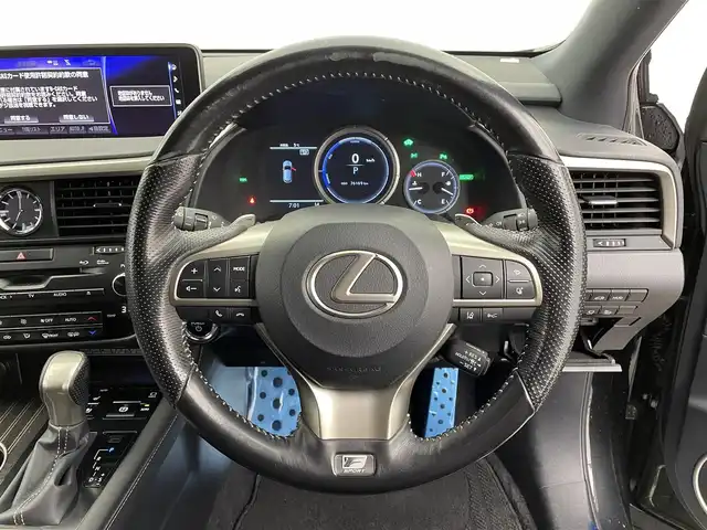 レクサス ＲＸ 450h Fスポーツ 宮城県 2016(平28)年 7.7万km グラファイトブラックガラスフレーク 4WD/純正ナビ　/マークレビンソンサウンド/全周囲カメラ　/ＨＵＤ/BSM　/三眼ＬＥＤヘッドランプ　/シーケンシャルターンランプ　/後席電動格納　/１００Ｖ電源　/パワーバックドア　/レクサスセーフティ　/アダプティブクルーズコントロール/インテリジェントクリアランスソナー/黒革シート　/メモリ機能付パワーシート/ＥＴＣ2.0　/前後ドライブレコーダー/純正20インチAW/禁煙車