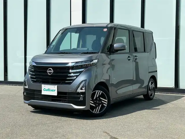 日産 ルークス ハイウェイスター X 大阪府 2024(令6)年 1.2万km チタニウムグレーメタリック 純正9インチディスプレイオーディオ/   Bluetooth/USB　/全方位モニター/エマージェンシーブレーキ　/クリアランスソナー/アイドリングストップ/両側パワースライドドア　/純正フロアマット/プッシュスタート/スマートキー　/純正14インチアルミホイール　/ベンチシート　/LEDヘッドライト