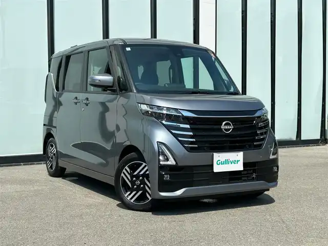 日産 ルークス ハイウェイスター X 大阪府 2024(令6)年 1.2万km チタニウムグレーメタリック 純正9インチディスプレイオーディオ/   Bluetooth/USB　/全方位モニター/エマージェンシーブレーキ　/クリアランスソナー/アイドリングストップ/両側パワースライドドア　/純正フロアマット/プッシュスタート/スマートキー　/純正14インチアルミホイール　/ベンチシート　/LEDヘッドライト
