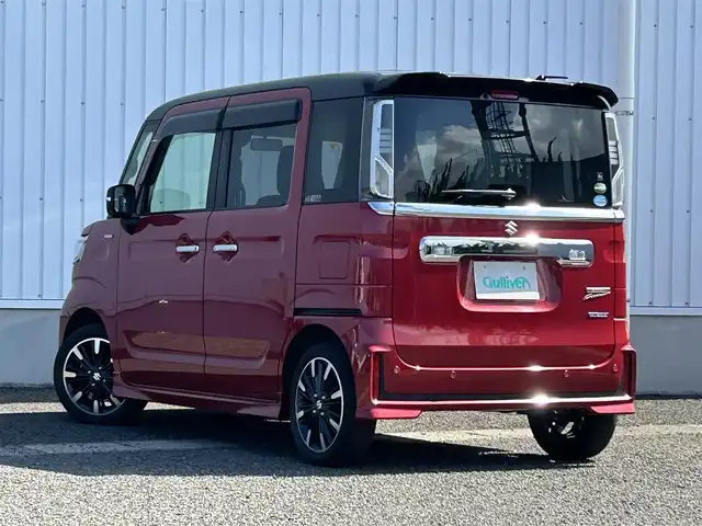 スズキ スペーシア カスタム HYBRID XS 熊本県 2019(令1)年 2.8万km フェニックスレッドパール/ブルーイッシュブラックパール 社外SDナビ/・AM/FM/CD/DVD/SD/フルセグTV/・全方位カメラ/スズキセーフティーサポート/・衝突被害軽減システム/・車線逸脱警報/・パーキングセンサー/横滑り防止装置/ステアリングリモコン/両側パワースライドドア/D席シートヒーター/ハーフレザーシート/LEDヘッドライト/オートライト/フォグランプ/アイドリングストップ/純正フロアマット/純正アルミホイール/純正ドアバイザー/プッシュスタート/スマートキー