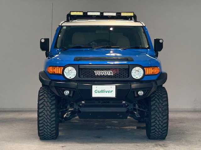 トヨタ ＦＪクルーザー オフロードパッケージ 宮城県 2011(平23)年 13.8万km ブルー/ホワイト 4WD/社外フルセグTV/社外HDDナビ/CD/DVD/社外ETC/車外カメラ/リアフォグランプ/リアデフロック/JAOSエアロ/BILSTEIN/Clazzio/クラリオンスピーカー/クリアランスソナー/ブレーキアシスト/補助灯/ルーフラック/牽引キャッチ/背面タイヤ/社外16インチアルミホイール（MKW)