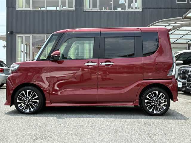 ダイハツ タント カスタム RS 京都府 2022(令4)年 1.4万km ファイアークォーツレッドM 登録時走行距離13571Km/ターボ/スマートアシスト/・衝突回避支援ブレーキ/・衝突警報機能/・ブレーキ制御付誤発進抑制機能/・車線逸脱警報機能/・車線逸脱抑制制御機能/・路側逸脱警報機能/・ふらつき機能/・先行車発進お知らせ機能/・標識認識機能/・アダプティブドライビングビーム/・コーナーセンサー/パノラマモニター/両側パワースライドドア/社外8型メモリーナビ/・フルセグTV/・CD/DVD再生/・BT接続/社外前後ドラレコ/ETC/電動パーキング/・オートブレーキホールド/ハーフレザーシート/・前席シートヒーター/・後席用シートバックテーブル/レザーステアリング/・ステアリモコン/後席ロールアップサンシェード/ISOFIX/アイドリングストップ/プッシュスタート/スマートキー×2個/純正15インチアルミホイール/LEDヘッドライト/LEDフォグランプ/純正ドアバイザー/社外フロアマット/車両保証書/車両取説/ナビ取説
