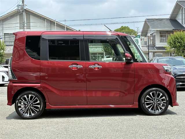 ダイハツ タント カスタム RS 京都府 2022(令4)年 1.4万km ファイアークォーツレッドM 登録時走行距離13571Km/ターボ/スマートアシスト/・衝突回避支援ブレーキ/・衝突警報機能/・ブレーキ制御付誤発進抑制機能/・車線逸脱警報機能/・車線逸脱抑制制御機能/・路側逸脱警報機能/・ふらつき機能/・先行車発進お知らせ機能/・標識認識機能/・アダプティブドライビングビーム/・コーナーセンサー/パノラマモニター/両側パワースライドドア/社外8型メモリーナビ/・フルセグTV/・CD/DVD再生/・BT接続/社外前後ドラレコ/ETC/電動パーキング/・オートブレーキホールド/ハーフレザーシート/・前席シートヒーター/・後席用シートバックテーブル/レザーステアリング/・ステアリモコン/後席ロールアップサンシェード/ISOFIX/アイドリングストップ/プッシュスタート/スマートキー×2個/純正15インチアルミホイール/LEDヘッドライト/LEDフォグランプ/純正ドアバイザー/社外フロアマット/車両保証書/車両取説/ナビ取説