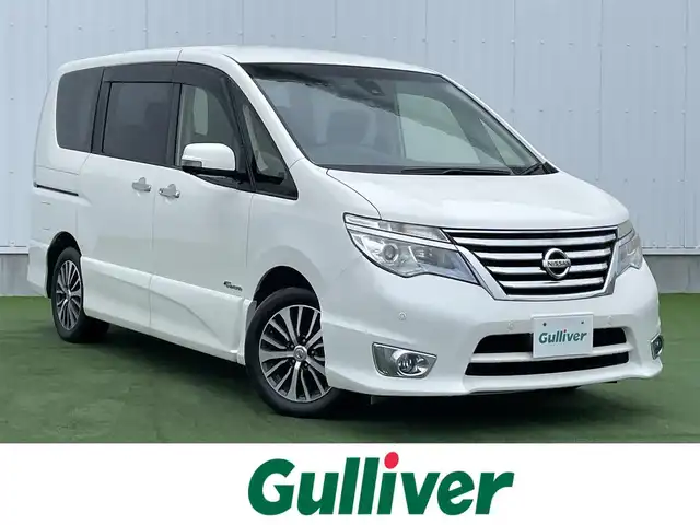 日産 セレナ ハイウェイスター Vセレ+SaftyⅡ 香川県 2016(平28)年 7.3万km ブリリアントホワイトパール 登録時走行距離：72139km/純正SDナビゲーション/→CD/DVD 再生/ステアリングリモコン/クルーズコントロール/革巻きステアリング/両側パワースライドドア/LEDオートライト/フォグランプ/電動格納ミラー/横滑り防止装置/レーンキープ/衝突被害軽減装置