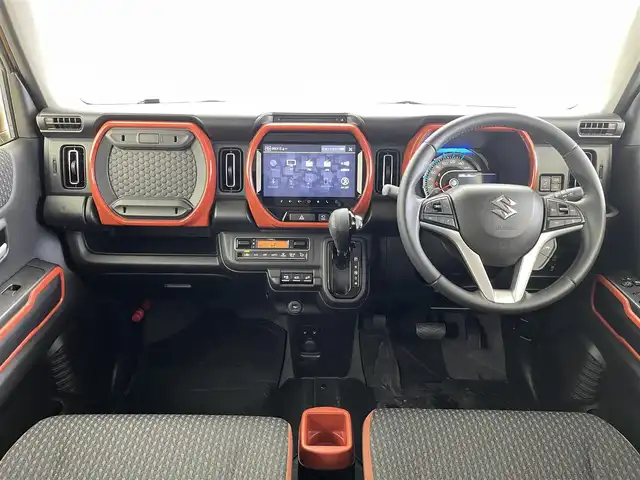 スズキ ハスラー HYBRID X ターボ 福井県 2021(令3)年 2.5万km アクティブイエロー/ホワイト2トーンルーフ 純正9インチナビ/【AM/FM/CD/Bluetooth/フルセグTV】/全方位カメラ/ETC/シートヒーター/衝突軽減ブレーキ/クルーズコントロール/車線逸脱警報機能/プッシュスタート/スマートキー/オートライト/LEDヘッドライド