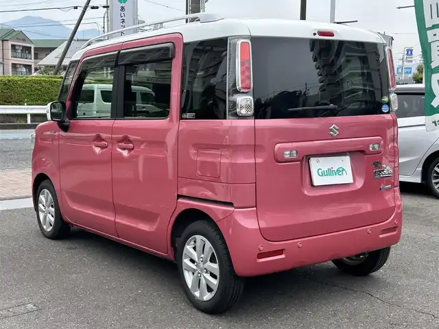 スズキ スペーシア HYBRID X 福島県 2019(令1)年 2.2万km チアフルピンクメタリック/ホワイト2トーンルーフ ワンオーナー/両側パワースライドドア/純正ディーラーOPナビ・フルセグTV/DVD/CD/USB/SD/Bluetooth/純正14インチアルミホイール/セーフティサポート（予防安全技術）/・デュアルセンサーブレーキサポート/・車線逸脱警報機能/・先行車発進お知らせ機能/・後退時ブレーキサポート/・リアパーキングセンサー/・誤発進抑制機能/・ふらつき警報機能/・ハイビームアシスト/・後方誤発信抑制機能/LEDライト/ルーフレール/右前シートヒーター/スマートキー2個/プッシュスタート/新車時保証書/取扱説明書/ナビ取扱説明書