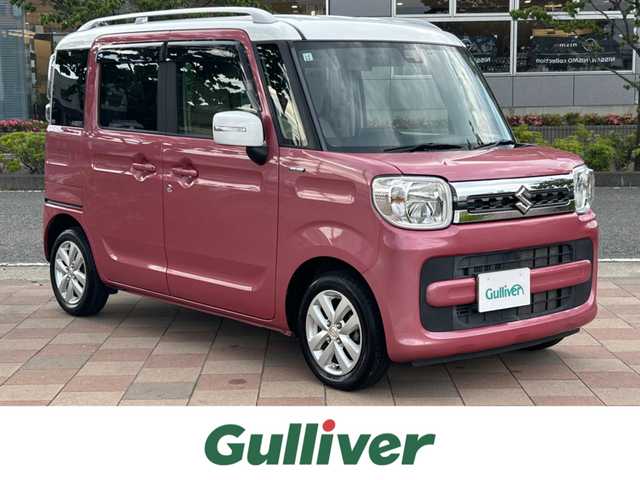 スズキ スペーシア HYBRID X 福島県 2019(令1)年 2.2万km チアフルピンクメタリック/ホワイト2トーンルーフ ワンオーナー/両側パワースライドドア/純正ディーラーOPナビ・フルセグTV/DVD/CD/USB/SD/Bluetooth/純正14インチアルミホイール/セーフティサポート（予防安全技術）/・デュアルセンサーブレーキサポート/・車線逸脱警報機能/・先行車発進お知らせ機能/・後退時ブレーキサポート/・リアパーキングセンサー/・誤発進抑制機能/・ふらつき警報機能/・ハイビームアシスト/・後方誤発信抑制機能/LEDライト/ルーフレール/右前シートヒーター/スマートキー2個/プッシュスタート/新車時保証書/取扱説明書/ナビ取扱説明書