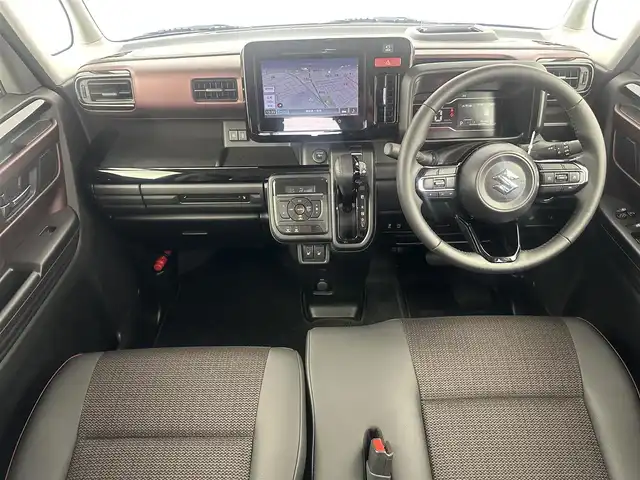 スズキ スペーシア カスタム HYBRID XS 愛知県 2024(令6)年 0.7万km ブルーイッシュブラックパール3 純正ナビ（フルセグ、CD、DVD、Bluetooth）/全方位カメラ/両側パワスラドア/シートヒーター（D＋N）/ハンドルヒーター/ACC/LEDヘッドライト/スマートキー/衝突軽減ブレーキ/レーンキープアシスト/アイドリングストップ/純正アルミホイール/純正フロアマット/コーナーセンサー/三点エアバック/サーキュレーター/フォグライト/USB