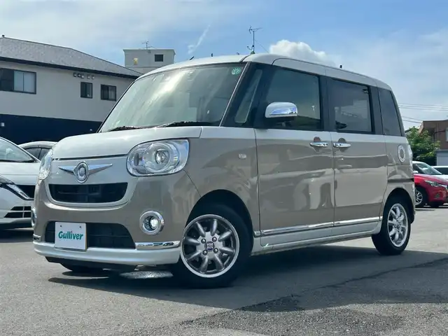 ダイハツ ムーヴ キャンバス G メイクアッフ SA Ⅱ 静岡県 2017(平29)年 6.6万km パールホワイトⅢ/ナチュラルベージュマイカメタリック 2トーン 社外ＳＤナビ（Ｂｌｕｅｔｏｏｔｈ、ＣＤ、ＤＶＤ、フルセグＴＶ）/バックカメラ/前方ドラレコ/ＥＴＣ/両側パワスラ/プッシュスタート/スペアキー/スマートキー/合皮シートカバー/純正フロアマット/社外アルミ/オートライト/アイドリングストップ/オートエアコン/ベンチシート/横滑り防止装置/レーンキープアシスト/盗難防止装置/キセノンヘッドライト/ダブルエアバッグ/衝突被害軽減ブレーキ