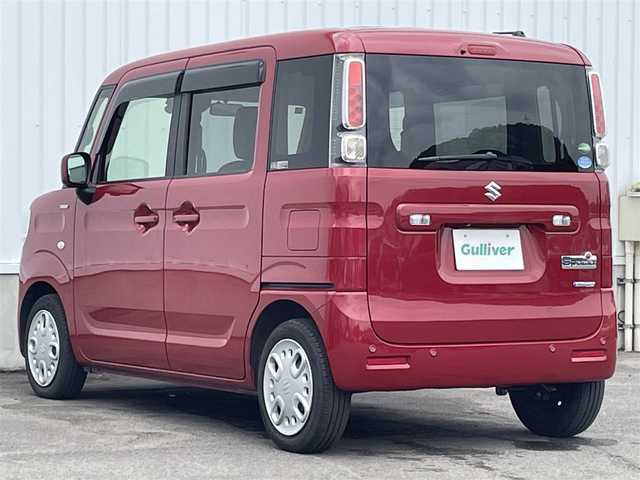 スズキ スペーシア HYBRID X 愛媛県 2018(平30)年 1.7万km フェニックスレッドパール Panasonicナビ　/フルセグＴＶ　/全周囲カメラ　/両側電動スライドドア　/ヘッドアップディスプレイ　/衝突被害軽減装置　/車線逸脱防止装置/サーキュレーター　/ドライブレコーダー　/アイドリングストップ　/前後コーナーセンサー/ステアリングリモコン/ヘッドライトレベライザー/電格ミラー/ISOFIX/シガーソケット/純正ドアバイザー/純正ホイールキャップ/現状サマー(鉄)(155/65/R14)/DUNLOP ENASAVE