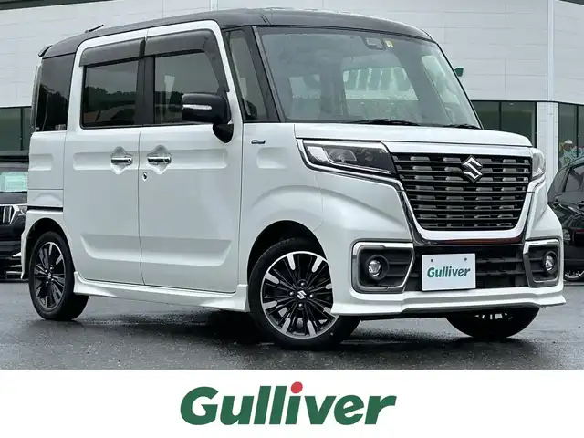 スズキ スペーシア カスタム HYBRID XS 島根県 2018(平30)年 7.4万km ピュアホワイトパール/ブラック2トーン レーダーブレーキサポート/社外ナビ/CD/DVD/DTV/Bluetooth/両側パワースライドドア/LEDオートライト/ハーフレザー調シート/シートヒーター /ステアリングスイッチ/コーナーセンサー /アイドリングストップ/電動格納ミラー/スマートキー/プッシュスタート /純正フロアマット/純正ドアバイザー/純正アルミホイール