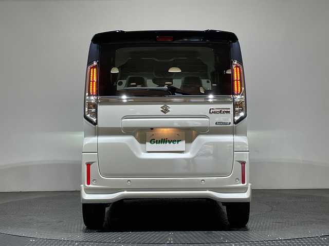 スズキ スペーシア カスタム HYBRID XS 愛媛県 2025(令7)年 0.1千km ピュアホワイトパール/ブラック2トーン 純正9インチナビ/Bluetooth/フルセグ/USB/全周囲カメラ/レーダークルーズコントロール/衝突被害軽減ブレーキ/レーンキープアシスト/コーナーセンサー/LEDヘッドライト/オートマチックハイビーム/オートライト/両側電動スライドドア/ハーフレザーシート/シートヒーター/ベンチシート/プッシュスタート/スペアキー/保証書/取扱説明書