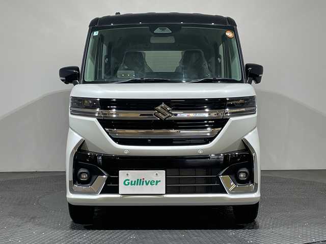 スズキ スペーシア カスタム HYBRID XS 愛媛県 2025(令7)年 0.1千km ピュアホワイトパール/ブラック2トーン 純正9インチナビ/Bluetooth/フルセグ/USB/全周囲カメラ/レーダークルーズコントロール/衝突被害軽減ブレーキ/レーンキープアシスト/コーナーセンサー/LEDヘッドライト/オートマチックハイビーム/オートライト/両側電動スライドドア/ハーフレザーシート/シートヒーター/ベンチシート/プッシュスタート/スペアキー/保証書/取扱説明書